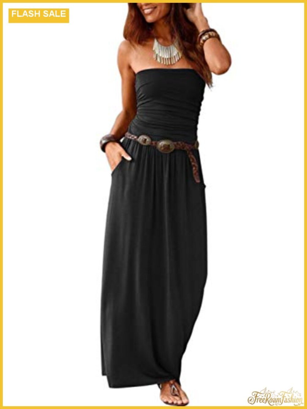 Women's Strapless Bandeau Floral Maxi Dress Off Shoulder Beach Sundress with